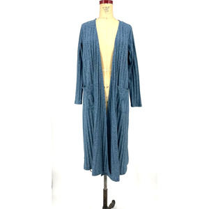 Lularoe Sarah Cardigan Duster Sweater Ribbed Blue Marl Knit M